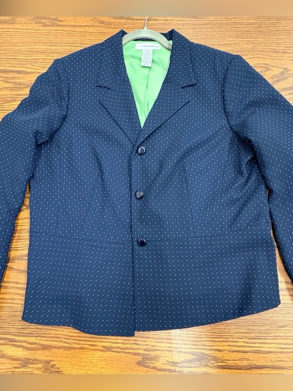 Vintage Preppy Classic Modest Artsy Navy Polka Dots Blazer with Lime Lining